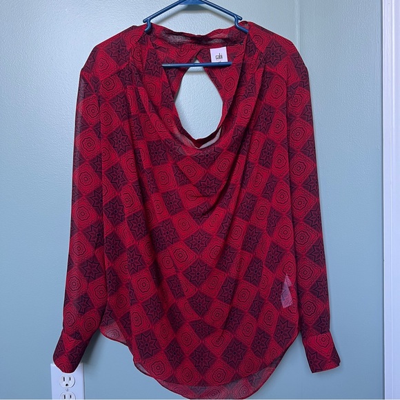 Cabi Sheer Long Sleeve Blouse, Keyhole cutout back, Drape Neck, Women’s Medium - Picture 2 of 8